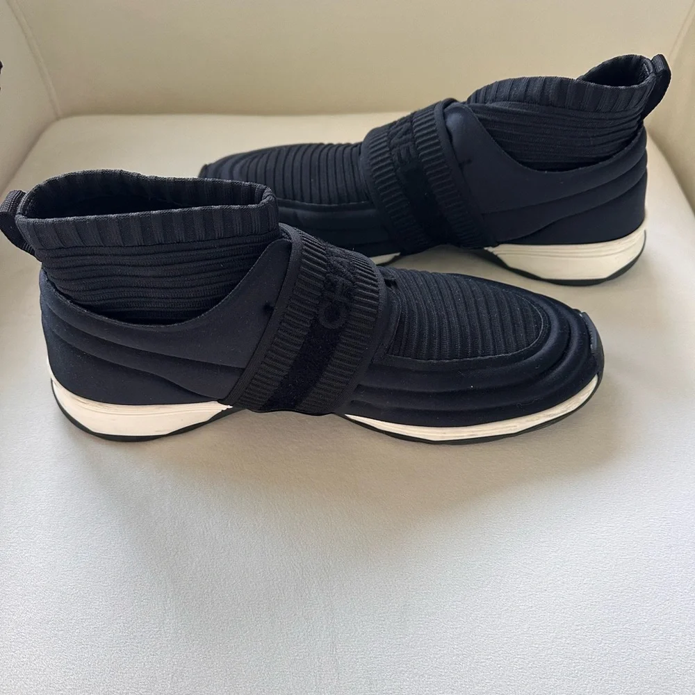CHANEL BLACK STRETCHY FABRIC CC LOGO SOCK SNEAKERS UNISEX SHOES EU43 US10